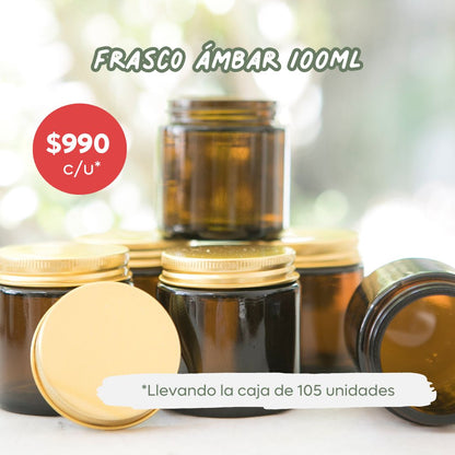 Frasco Ambar de 100ml con tapa dorada